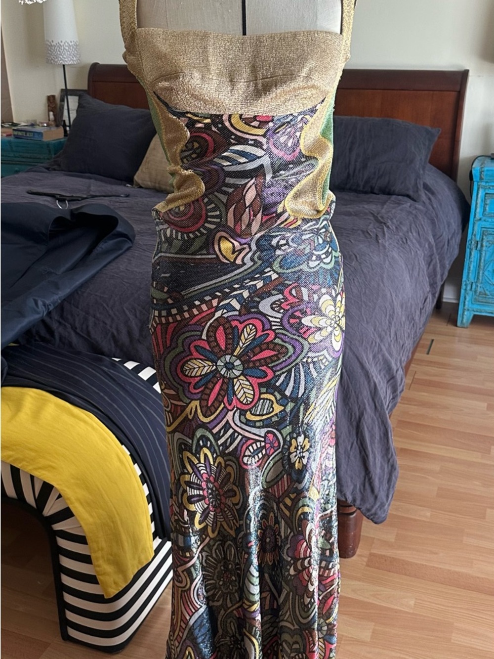 Rare Missoni Lux Silk Knit 🧶Gold/multicolor abstract modernist floral Maxi Dress